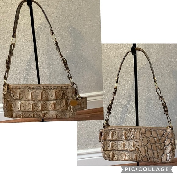 Brahmin For Dillard's Stone Colored Croc Leather Rectangle Shoulder Handbag - Picture 1 of 12